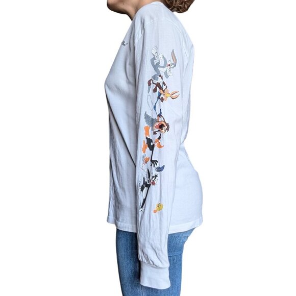 H&M Buggs Bunny White Long Sleeve Shirt with Characters on Sleeves  Women Size M - Picture 1 of 11